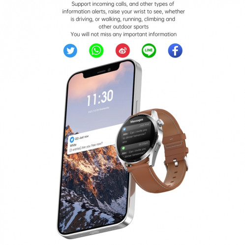 Ochstin 5HK3 Plus Montre intelligente Bluetooth à écran rond de 1,36 pouces, bracelet : silicone (argent) SO301B303-011