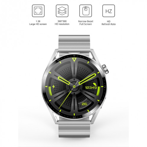 Ochstin 5HK3 Plus Montre intelligente Bluetooth à écran rond de 1,36 pouces, bracelet : cuir (argent) SO302B904-011
