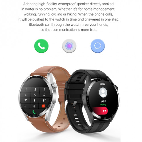 Ochstin 5HK3 Plus Montre intelligente Bluetooth à écran rond de 1,36 pouces, bracelet : cuir (argent) SO302B904-011