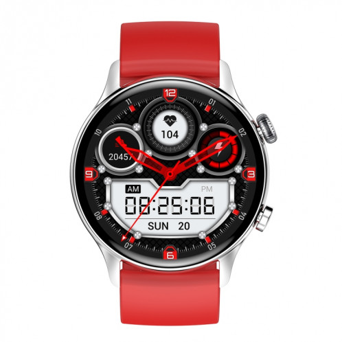 Ochstin 5HK8 Pro Montre intelligente Bluetooth avec écran rond de 1,36 pouces et surveillance de la pression artérielle, bracelet en silicone (argent) SO601B68-011