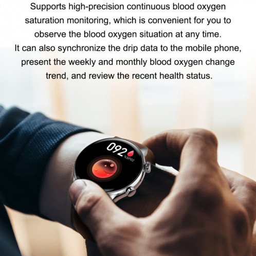 Ochstin 5HK8 Pro Montre intelligente Bluetooth avec écran rond de 1,36 pouces pour la surveillance de la pression artérielle et de l'oxygène sanguin, bracelet : cuir (argent) SO602B1555-011