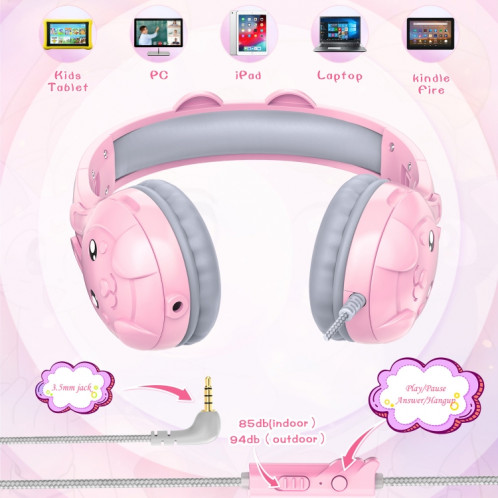SoulBytes S31 Écouteurs supra-auriculaires filaires pour enfants avec microphone, longueur : 1,5 m (rose) SS001B1844-07