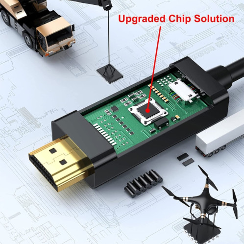Câble adaptateur HDMI vers USB + DisplayPort avec alimentation, longueur : 1,8 m (noir) SH101A776-06