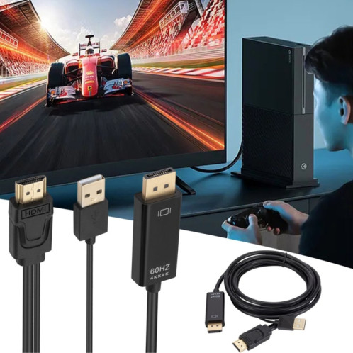 Câble adaptateur HDMI vers USB + DisplayPort avec alimentation, longueur : 1,8 m (noir) SH101A776-06