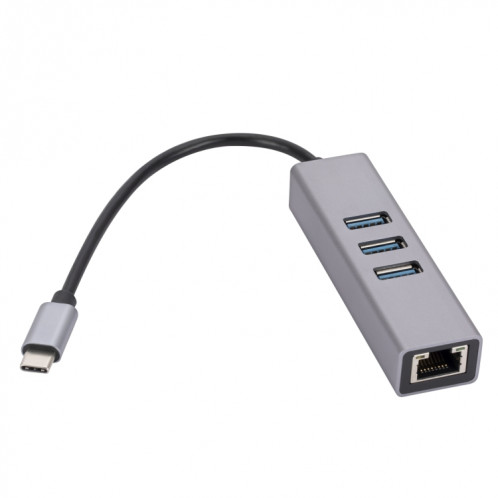SL-030 USB-C / Type-C vers Gigabit Ethernet RJ45 et 3 adaptateurs USB 3.0 Convertisseur HUB (Gris) SH301A454-06
