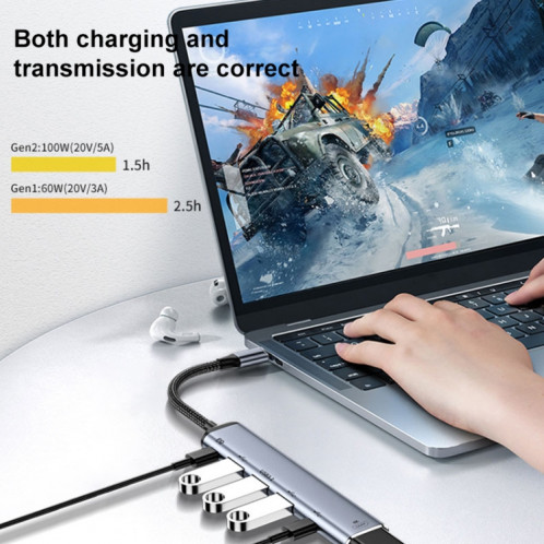Y003 5 en 1 USB-C/Type-C vers USB3.1 + USB2.0 + Double USB-C/Type-C + Adaptateur multifonctionnel d'interface audio 3,5 mm SH89211748-07