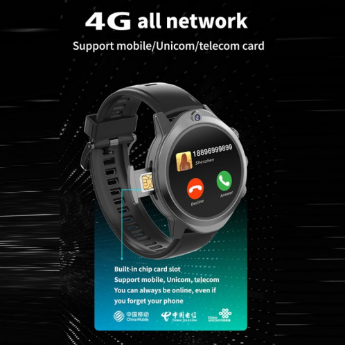 Rogbid Brave 2 Écran TFT 1,45 pouces Android 9.0 LTE 4G Montre intelligente, Prise en charge de la reconnaissance faciale (Noir) SR301A440-011