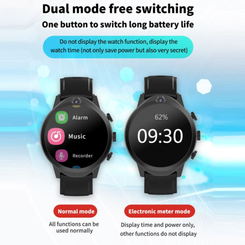 Rogbid Brave 2 Écran TFT 1,45 pouces Android 9.0 LTE 4G Montre intelligente, Prise en charge de la reconnaissance faciale (Noir) SR301A440-011