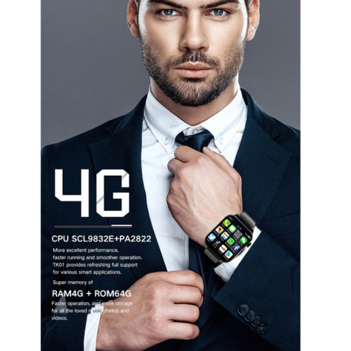 Rogbid Brave 3 Montre intelligente à écran TFT de 1,99 pouces Android 9.1 LTE 4G, prise en charge de la reconnaissance faciale SR895435-07