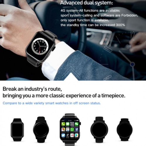 Rogbid Brave 3 Montre intelligente à écran TFT de 1,99 pouces Android 9.1 LTE 4G, prise en charge de la reconnaissance faciale SR895435-07