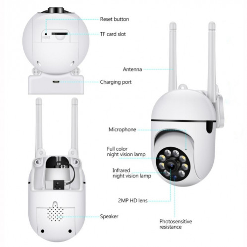 A7 1080P HD sans fil WiFi Caméra de surveillance intelligente Prise en charge de la vision nocturne / Audio bidirectionnel avec mémoire 32G SH0503411-011