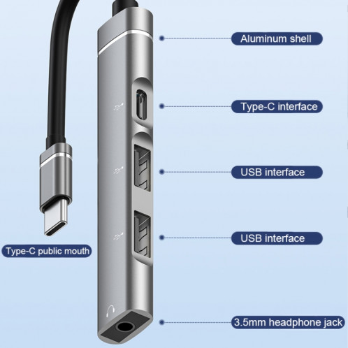 Station d'accueil USB-C / Type-C vers 3,5 mm + 2USB + Type-C HUB (Argent) SH101B391-07