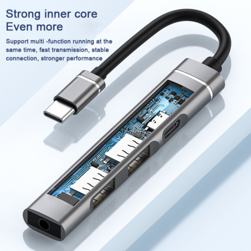 Station d'accueil USB-C / Type-C vers 3,5 mm + 2USB + Type-C HUB (Argent) SH101B391-07