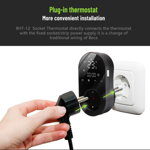 Thermostat LED enfichable BHT12-E sans WiFi, (noir) SH601A1555-07