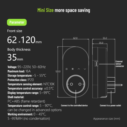 Thermostat LED enfichable BHT12-EW avec WiFi, (noir) SH602A771-07