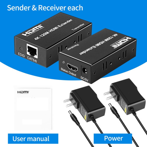 Extension réseau 4K HDMI vers RJ45, distance de transmission : 200 m (noir) SH801A305-09