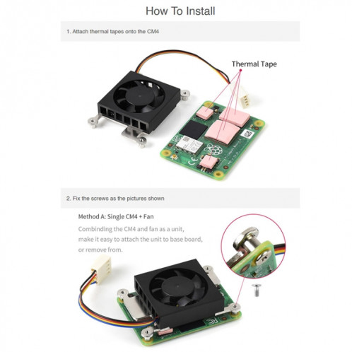 Ventilateur de refroidissement Waveshare 3007 dédié pour module de calcul Raspberry Pi 4 CM4, alimentation : 12 V SW0602830-08
