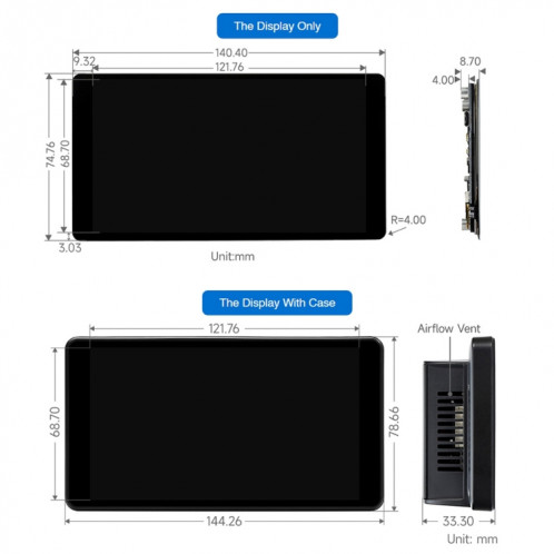 Écran LCD tactile capacitif Waveshare Raspberry Pi 5,5 pouces 2K (noir) SW401A104-010