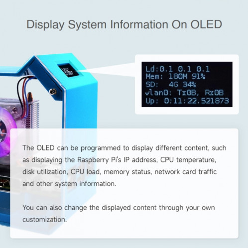 Pour Raspberry Pi 4B Waveshare Desktop Computer Fan LED Light Mini Tower Set (Bleu) SW701A1210-011