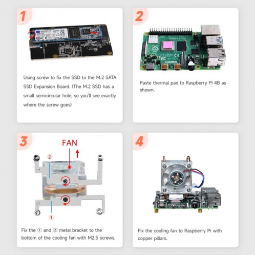 Kit Waveshare Mini Tower NAS pour Raspberry Pi 4B Support Jusqu'à 2 To M.2 SATA SSD (Noir) SW801A207-012