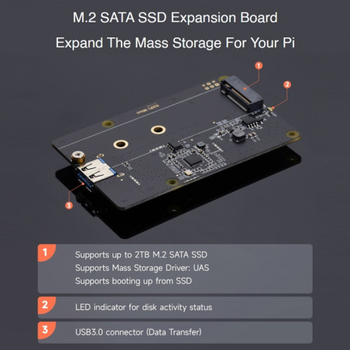 Kit Waveshare Mini Tower NAS pour Raspberry Pi 4B Support Jusqu'à 2 To M.2 SATA SSD (Noir) SW801A207-012