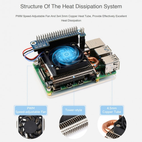 Ventilateur de refroidissement Waveshare Slim ICE Tower pour Raspberry Pi 4B, alimentation : 5 V SW95391691-08