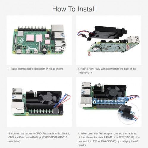 Ventilateur de refroidissement en alliage d'aluminium tout-en-un dédié Waveshare pour Raspberry Pi 4B SW4401733-08