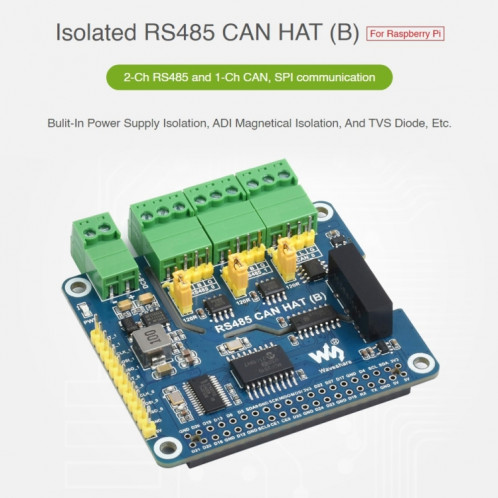 Waveshare Isolé RS485 CAN HAT Pour Raspberry Pi SW9550335-09