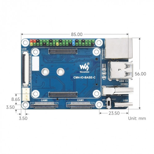 Mini carte de base Waveshare conçue pour le module de calcul Raspberry Pi 4 SW95511008-07