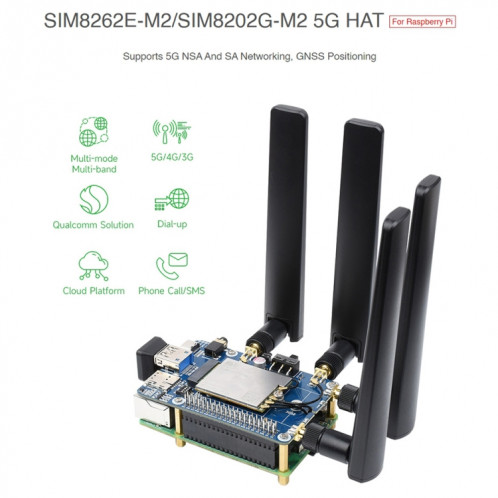 Chapeau Fisher Sim-Light/SIM8202G-M2 5G pour Raspberry Pi SW9552749-010