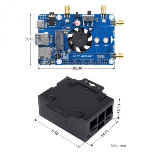 Waveshare SIM8262E-M2/SIM8202G-M2 5G HAT multi-bande pour Raspberry Pi SW9553373-010