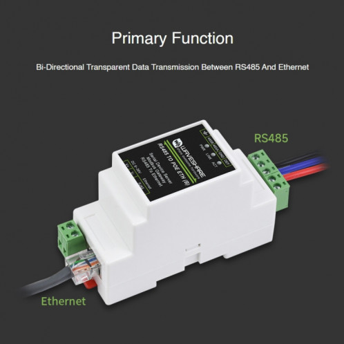 Serveur série Waveshare Din Rail RS485 vers RJ45 avec fonction POE SW95541080-010