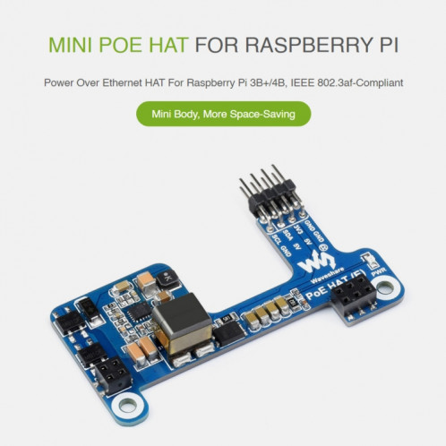 Chapeau Power over Ethernet Waveshare pour Raspberry Pi 3B+/4B SW9555551-09