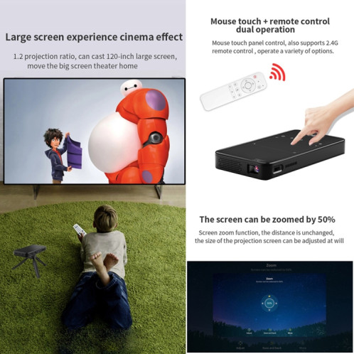 S90 DLP Android 9.0 1 Go + 8 Go 4K Mini projecteur intelligent WiFi, prise d'alimentation : prise AU (blanc) SH202B886-015
