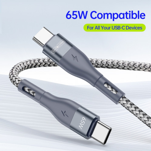 Câble de données à charge rapide DUZZONA A2 PD 65 W USB-C / Type-C vers Type-C, longueur : 1 m (gris) SD801A1799-08