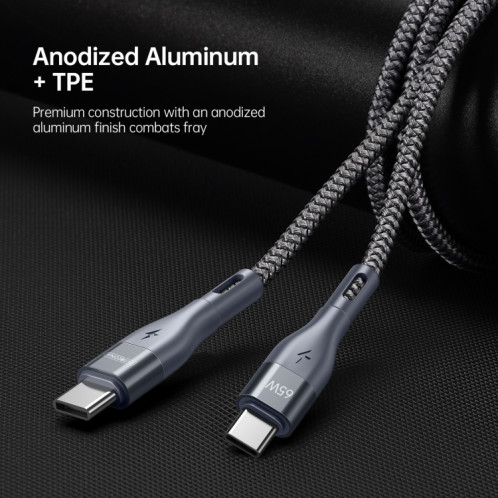 Câble de données à charge rapide DUZZONA A2 PD 65 W USB-C / Type-C vers Type-C, longueur : 1 m (gris) SD801A1799-08