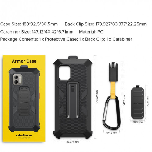 Pour Ulefone Power Armor X11 Pro Ulefone Back Clip Phone Case with Mousqueton (Noir) SU801A1372-07