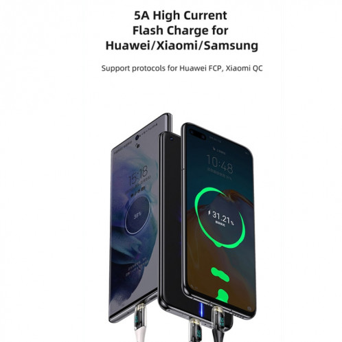 USAMS Type-C vers Type-C PD100W Câble de données de charge rapide à affichage numérique transparent en alliage d'aluminium, longueur du câble : 1,2 m (noir) SU301A1018-09