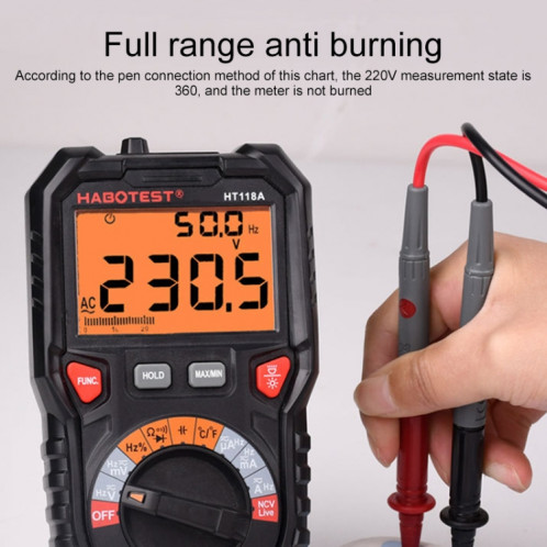 Multimètre numérique automatique haute précision à double rétroéclairage portable HABOTEST HT118A SH1560883-06