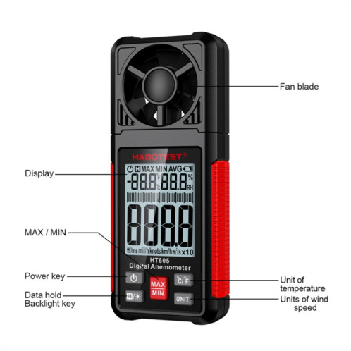 HABOTEST HT605 Testeur de vitesse du vent portable à affichage numérique intelligent SH1660991-012