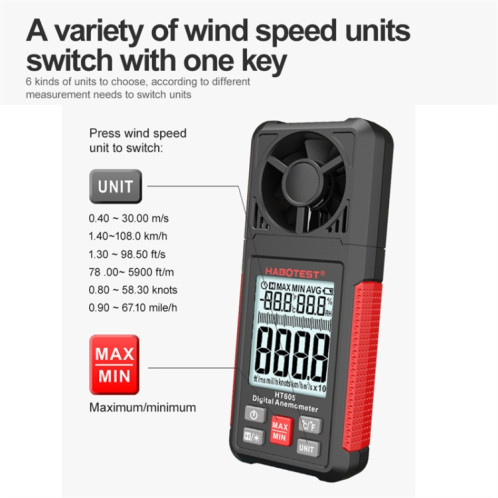HABOTEST HT605 Testeur de vitesse du vent portable à affichage numérique intelligent SH1660991-012