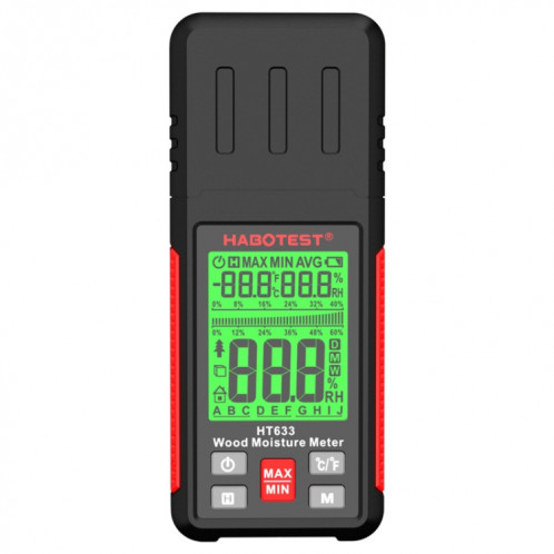 HABOTEST HT633 Détecteur d'humidité du bois à affichage numérique multifonctionnel portable SH16791215-011