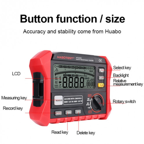 HABOTEST HT2302 Testeur de résistance de mise à la terre à affichage numérique multifonctionnel SH1690932-010