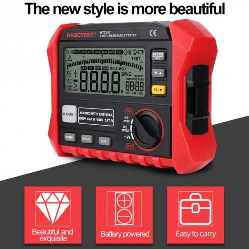 HABOTEST HT2302 Testeur de résistance de mise à la terre à affichage numérique multifonctionnel SH1690932-010