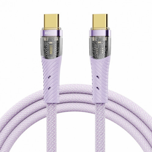 Câble de données de charge rapide transparent ROCK Z21 100 W USB-C/Type-C vers USB-C/Type-C, longueur : 1,2 m (violet) SR801B1162-07