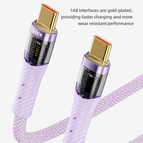 Câble de données de charge rapide transparent ROCK Z21 100 W USB-C/Type-C vers USB-C/Type-C, longueur : 1,2 m (violet) SR801B1162-07