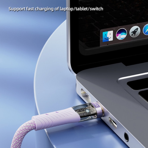 Câble de données de charge rapide transparent ROCK Z21 100 W USB-C/Type-C vers USB-C/Type-C, longueur : 1,2 m (violet) SR801B1162-07