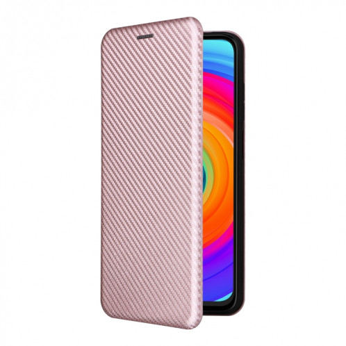 Pour Ulefone Note 14 Étui de téléphone en cuir à rabat avec texture en fibre de carbone (rose) SH214A880-06