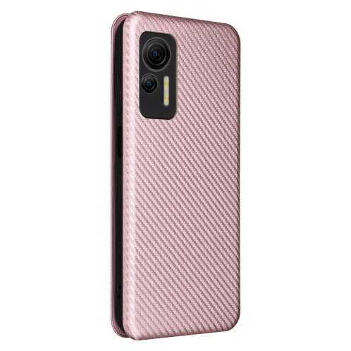 Pour Ulefone Note 14 Étui de téléphone en cuir à rabat avec texture en fibre de carbone (rose) SH214A880-06
