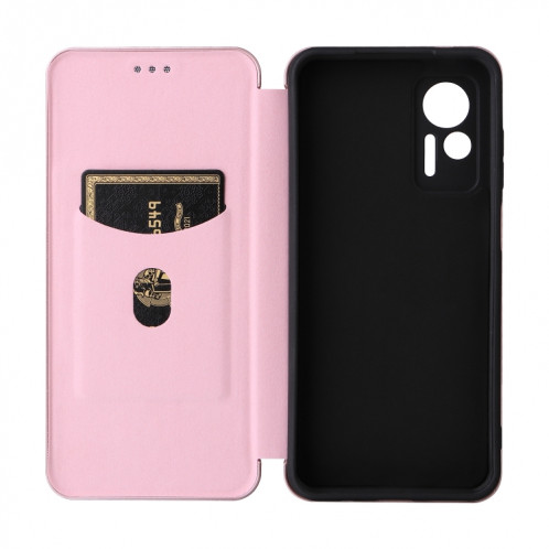 Pour Ulefone Note 14 Étui de téléphone en cuir à rabat avec texture en fibre de carbone (rose) SH214A880-06